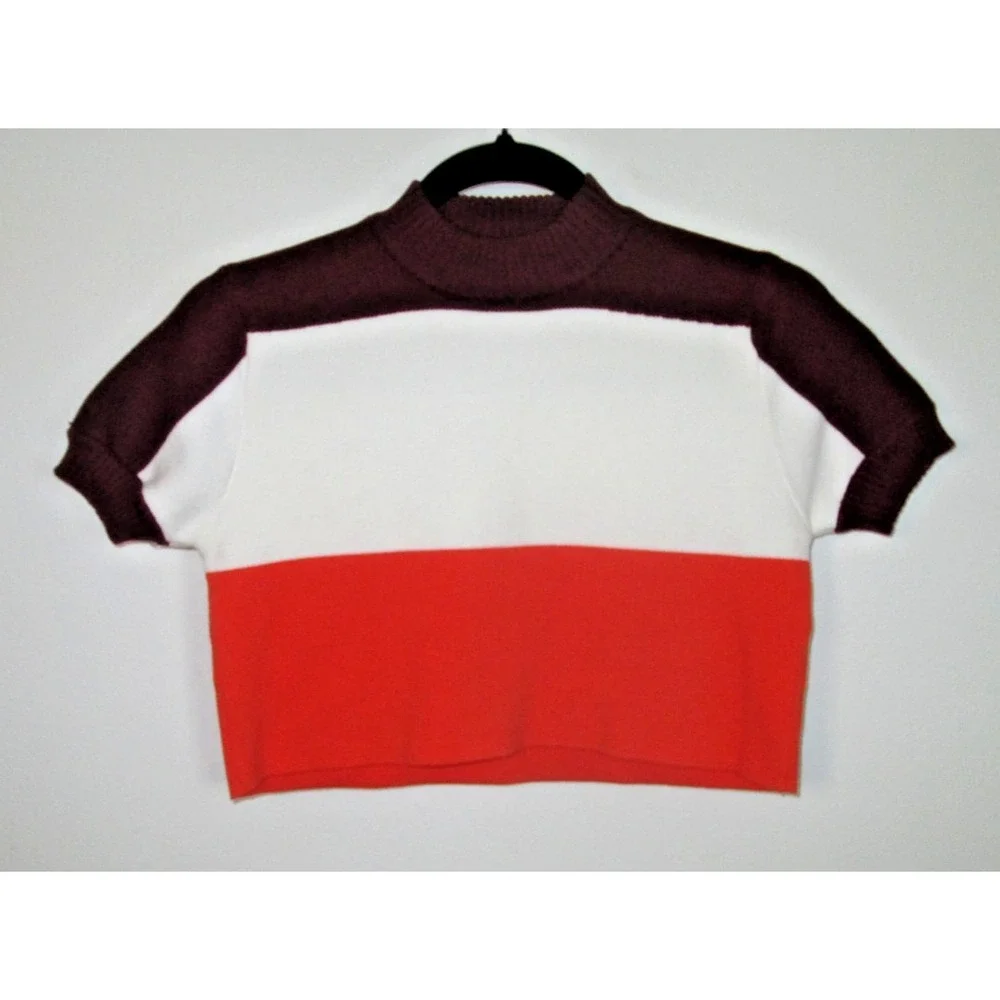 YLLW  Set Colorblock Size XS/S Burgundy Orange Knit‎ Cropped Top Flare Pants - Picture 4 of 12